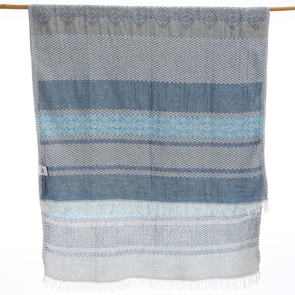 Blue Turkish Towel Wrap Picnic Blanket Beach Towel Boho Aquarius NWT - Picture 3 of 4